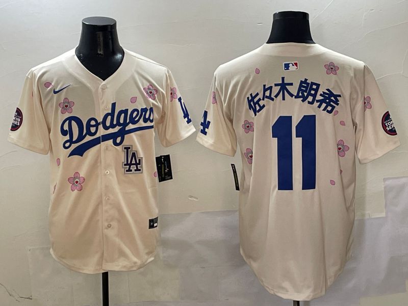 Men Los Angeles Dodgers #11 R.Sasaki Cream Sakura Edition 2025 Nike MLB Jersey style 6->los angeles dodgers->MLB Jersey